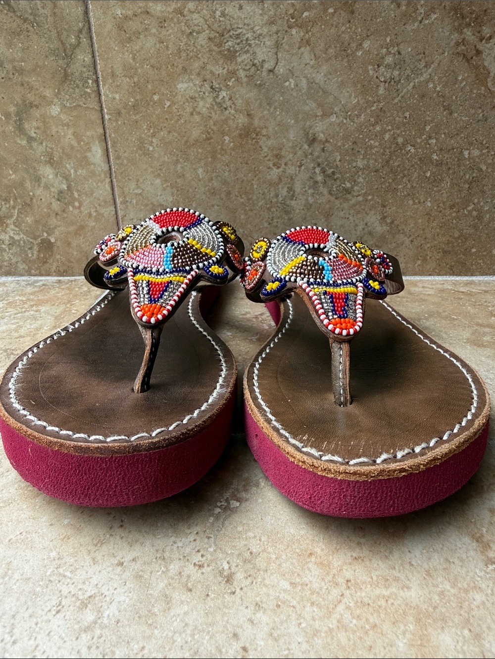 Anthropologie Laidback London Shibli Flip Flop Sandals Leather Beaded Size 41 - Picture 9 of 14